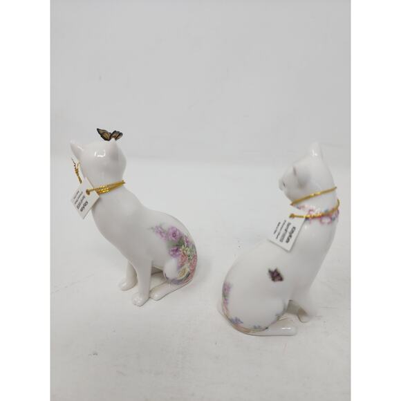 Westland KittyKats Figurines White Floral Cats Butterfly Musical Snow Globe (4) - Picture 3 of 15